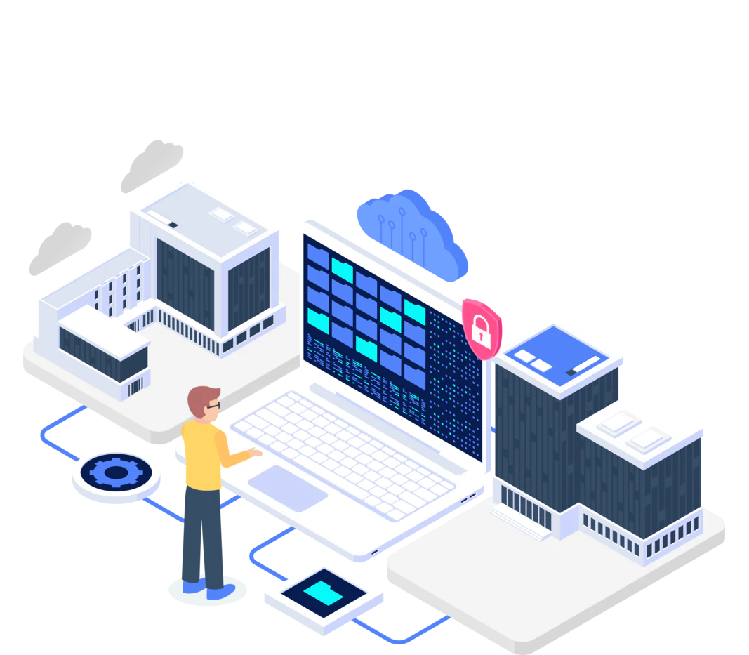 An engineer managing connected on-premises and cloud infrastructure.
