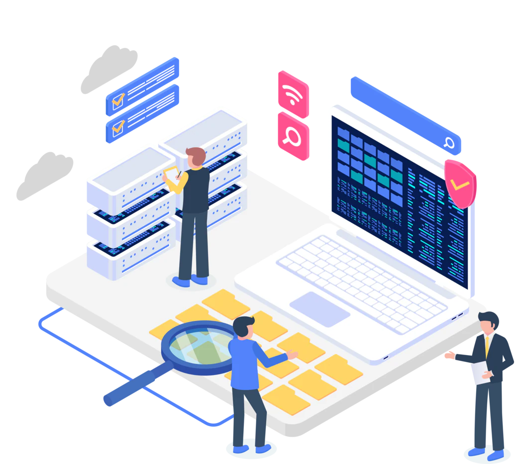 A team inspecting logs, system status, and server data.